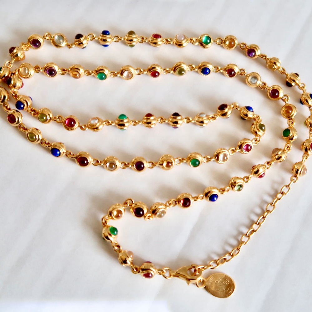 Pretty Sterling Silver Bezel Gemstone 24" Necklace